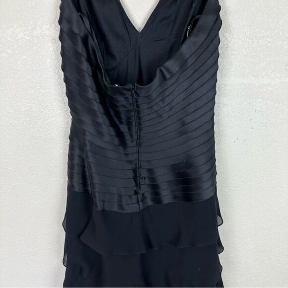 Tadashi Halter Black Silk Ruffle Midi Evening Cocktail Dress Size 2 - Picture 5 of 7
